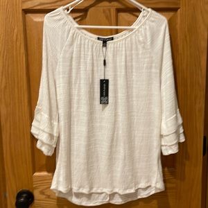 Cable and gauge off white ‘linen like’ women’s large shirt 3/4 sleeves